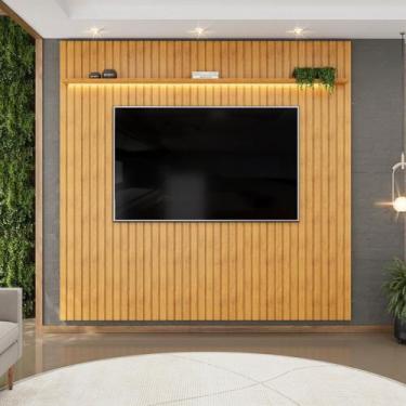Imagem de Painel Ripado para TV até 75 Polegadas com LED MDF 250cmx240cm Led Tre