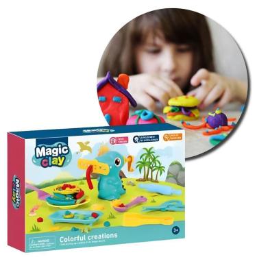 Imagem de Kit Massinha de Modelar Infantil Brinquedo Criativo com Ferramentas e Mini Dinossauros Que Estimulam