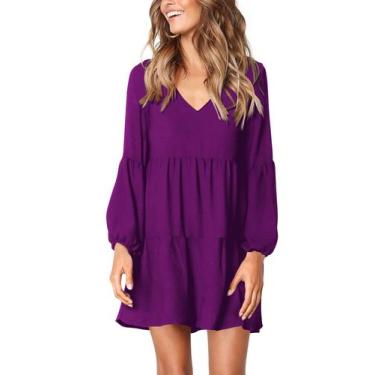 Imagem de Vestido Shift Dress Amoretu de manga comprida com decote em V para mul