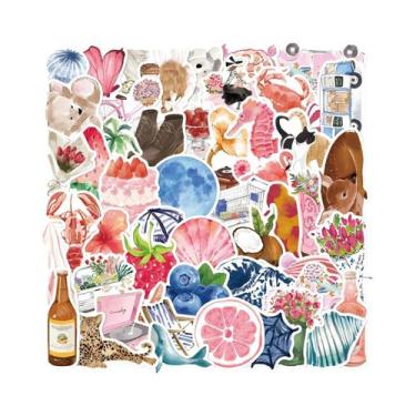 Imagem de Adesivos Estéticos Em Aquarela 50 Peças PVC Impermeáveis Para DIY, Cap