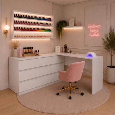 Imagem de Mesa de Manicure Profissional de Canto em L com 6 Gavetas Organize Multimóveis MP6068