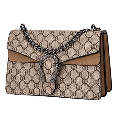 Imagem de Bolsa de ombro e bolsa de ombro para mulheres – Bolsa tiracolo com estampa moderna de couro PU, Caqui, Classic