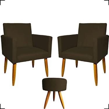 Imagem de Kit 2 Poltronas Decorativas Para Sala + Puff Redondo Para Recepção Manicure Sala De Espera Consultório Escritório Sala De Estar Suede Cores Pé Castanho - Clique & Decore (Marrom)