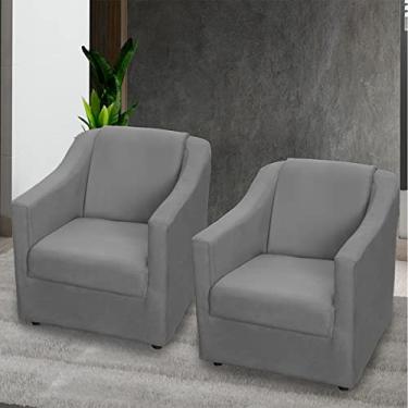 Imagem de Kit 2 Poltronas Para Sala Decorativas Cadeiras Reforçadas Para Recepção Consultório Escritório Pé Cromado Suede Cinza - Clique E Decore