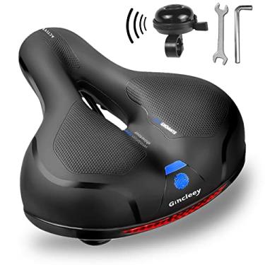 Imagem de Gincleey Assento de bicicleta confortável para mulheres homens 【com sino】 Almofada de bicicleta larga de substituição com espuma de memória acolchoada macia para bicicleta com absorção de choque dupla ajuste universal para interno/externo