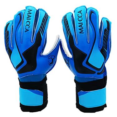 Imagem de Luvas de goleiro de futebol masculino luvas respiráveis de treinamento de fitness confortável forte aderência proteção de dedo de látex para jogo, azul, 6 (comprimento: 16 cm)