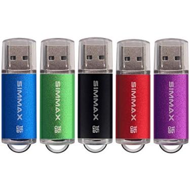 Imagem de SIMMAX USB Flash Drives Pacote com 5 unidades USB 2.0 de 16 GB, pen drive com indicador de LED, 16GB 5Pack Blue Green Black Red Purple, 16GB