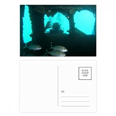 Imagem de Conjunto de cartão postal de aniversário com imagem de pessoas de mergulho Ocean Fish Mailing Cartão de agradecimento