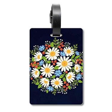 Imagem de Folhas de crisântemo branco, flores, frutas, bolsa, etiqueta, cartão de bagagem, etiqueta para pendurar