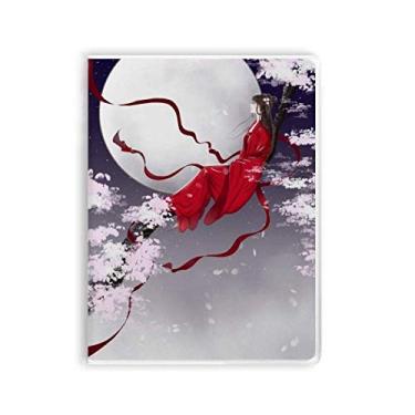 Imagem de Caderno de aquarela com lua vermelha, estilo chinês, capa de goma