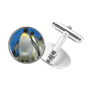 Imagem de DIYthinker Muitos pinguins da Antártica, imagem da ciência da natureza, abotoaduras com clipe de botão redondo