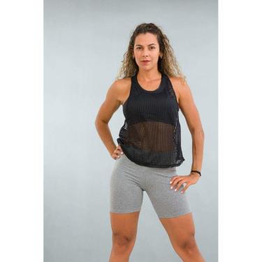 Imagem de Regata Feminina Fitness Preta Tela Curta Ative