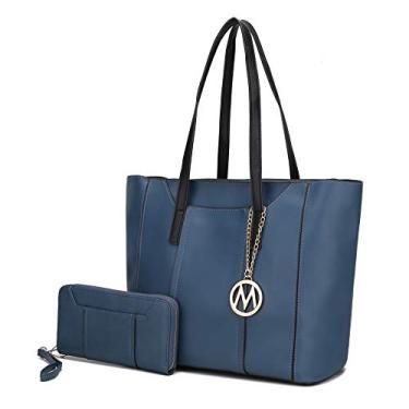 Imagem de Conjunto MKF Bolsa de ombro para mulheres e bolsa de carteira: bolsa de mão de couro PU, Nikkita Peacock Blue, Large