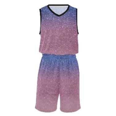 Imagem de CHIFIGNO Camiseta de basquete verde lótus para crianças, respirável e confortável, camiseta de treinamento de futebol 5T-13T, Gradiente feminino azul rosa brilhante, G