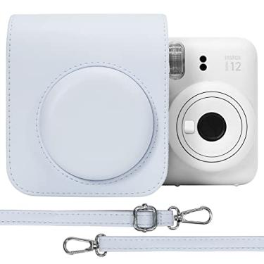 Imagem de Aenllosi Capa protetora de couro PU para Fujifilm Instax Mini 12/11 capa de viagem com câmera de filme instantâneo, com bolso e alça de ombro ajustável (branco argila, somente capa)