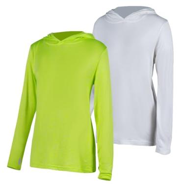 Imagem de Camisetas femininas com proteção solar FPS 30+ UV cátion leve e macia manga longa Hi Vis com capuz, Amarelo + branco - 2 peças, G