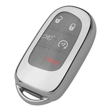 Imagem de TANGSEN Smart Key Fob Capa prata TPU compatível com Jeep Chrysler 300 200 Dodge Charger Challenger Dart Durango Journey Grand Cherokee Renegade Fiat 3 4 5 botões controle remoto de entrada sem chave