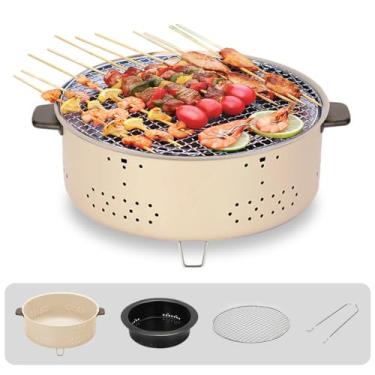 Imagem de DECKALY Churrasqueira a carvão, churrasqueira coreana portátil de 30 cm, fogão doméstico para acampamento, churrasqueira de mesa para acampamento ao ar livre, festa em casa (sem assadeira)