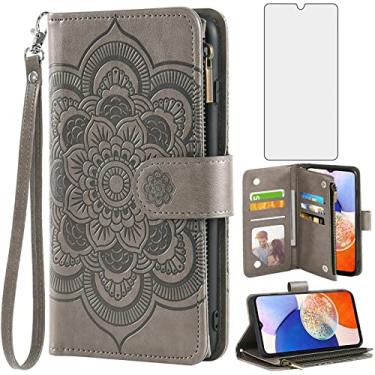 Imagem de Asuwish Capa de telefone para Samsung Galaxy A14 5G capa carteira com protetor de tela de vidro temperado e flor de couro flip porta-cartão de crédito suporte fólio acessórios de celular TPU A 14 4G