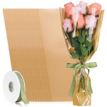 Imagem de tchrules 50 sacos de embrulho de flores com fita, sacos de buquê de embalagem floral de papel kraft para casamento, aniversário, presente de dia das mães