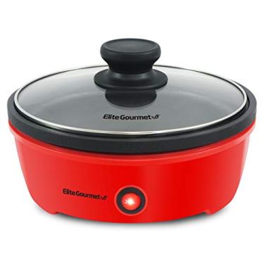 Imagem de Elite Gourmet EGL-6101# Frigideira elétrica antiaderente sem PFOA com tampa de vidro temperado, 21,5 cm, vermelho