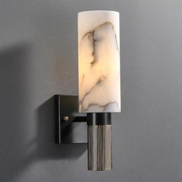 Imagem de Barra de luz de parede de mármore minimalista moderna branca preta dourada arandela de latão linear de meados do século para corredor luminária longa para banheiro quarto sala de estar foyer