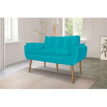 Imagem de Namoradeira Decorativa Emily tecido Suede pés palito (AZUL TURQUESA)