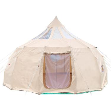 Imagem de Tenda de sino de lona ao ar livre Tenda de lona 5M/900D Oxford tecido 4 temporadas de luxo grande tenda de glamping Yurt para acampamento e caminhada, cáqui, 5X5X3,15M