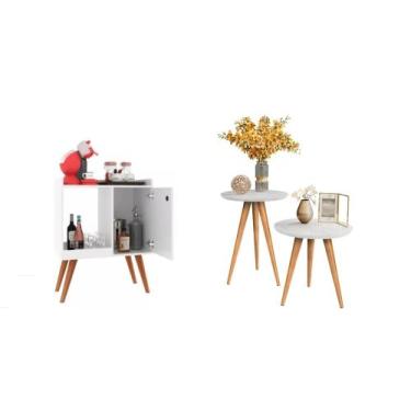 Imagem de Aparador Buffet Cantinho Retrô Linos + Conjunto De Mesas Apoio e Later