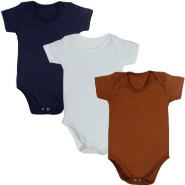Imagem de Kit 3 Pçs Body Infantil 1 A 3 Anos Liso 100% Algodão Menino - Bebe Mal