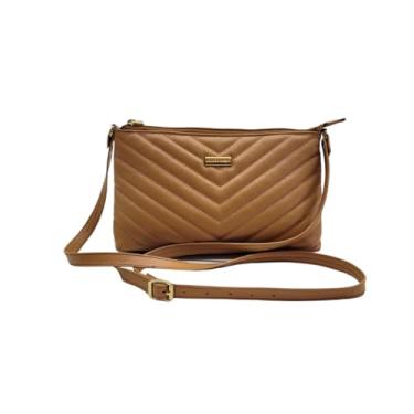 Imagem de Bolsa Feminina Couro Transversal Matelassê Moda Andreia Ribeiro (Café Claro)