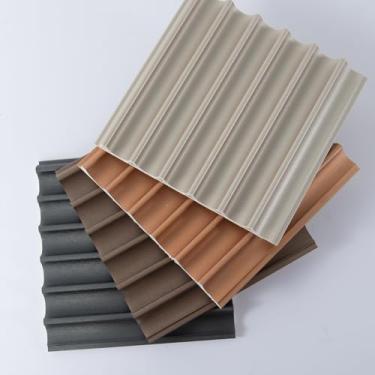 Imagem de Art3dwallpanels Pacote com 4 painéis de parede 3D com acabamento de metal brilhante WPC à prova de som para decoração de parede interior, lâminas de parede de painel de grão ondulado, amostra