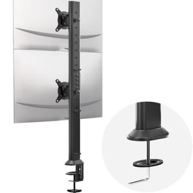 Imagem de HEMUDU Suporte articulado para braço de mesa para monitor duplo - tela empilhável vertical suporta dois monitores de computador de 13 a 34 polegadas com braçadeira C