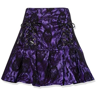 Imagem de Daisy corsets Saia feminina plus size de cetim roxo com renda preta sobreposta com cadarço, Roxo/preto, 5X