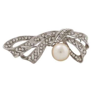 Imagem de Broche Strass e Pérola BRG0042 - Akasaki, Prateado, Cristal
