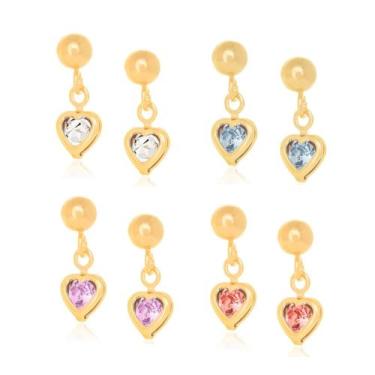 Imagem de Brincos rommanel banhado ouro 18k feminino pequeno coração pendurado p