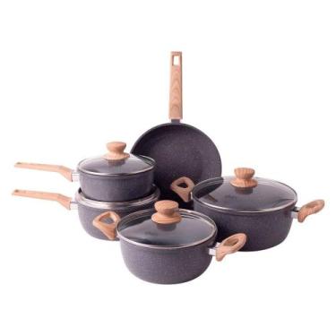 Imagem de Jogo de Panelas 5 Peças Cerâmica Marble Edition Dark Grey Oster - OSTE
