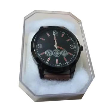 Imagem de Relógio masculino de pulso grafite com preto e vermelho pulseira couro similar marrom