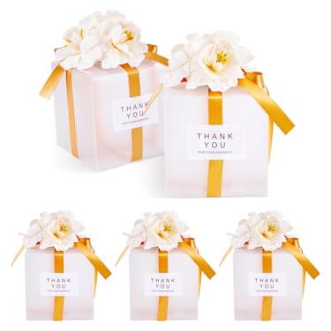 Imagem de KISSITTY Caixas de lembrancinhas de casamento, 5 peças, caixas de lembrancinhas de festa de agradecimento com flores, caixas de embalagem transparente para chá de panela, dia dos namorados,