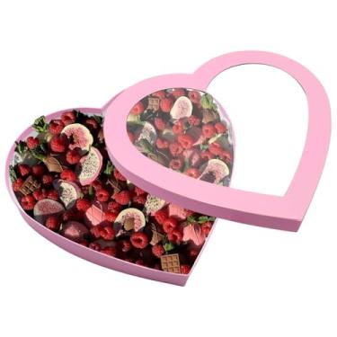 Imagem de Dylcypheria Caixa de presente vazia em formato de coração grande 32 cm com janela Charcutaria Papelão Chocolate Morango Embalagem Dia dos Namorados (Coração)