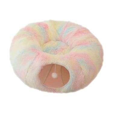 Imagem de Generic Túnel dobrável para gatos, condomínio portátil com bola antiderrapante, túnel de rosquinha para animais pequenos, filhotes, gatos internos, furão de, Colorida