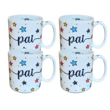 Imagem de Kit 4 Canecas 300ml Pai - Porcelana - Decoração Estrela - Genérico