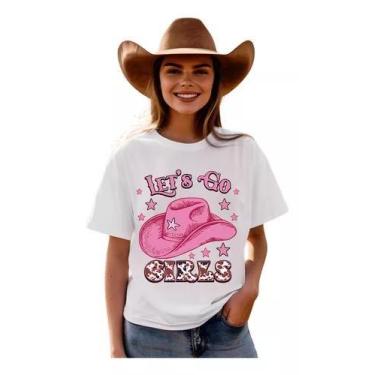 Imagem de Camiseta Country Feminina - Let's Go com Chapéu Rosa - Loja Dinka, P, 