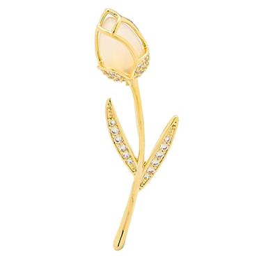 Imagem de Broche de flor de tulipa de strass fashion broches fofos brilhantes pérola floral lapela broche fantasia decoração joias para mulheres Gril presente, Gold1, Metal, Cristal