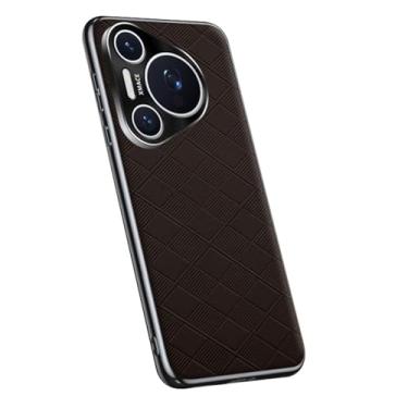 Imagem de HAO RIYLN Capa de couro para Huawei Pura 70 Ultra/70 Pro+/70 pro/70, capa de proteção à prova de choque, ultrafina, galvanizada, para negócios, marrom, 70 Pro