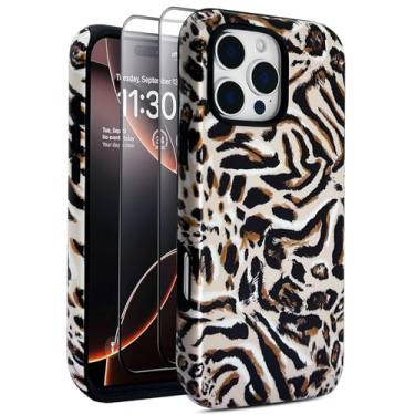 Imagem de J.west Capa Cheetah para iPhone 16 Pro de 6,3 polegadas com 2 protetores de tela de vidro temperado animal leopardo capa híbrida para meninas mulheres capas protetoras de telefone estéticas