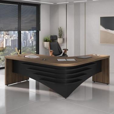 Imagem de Mesa para Escritório em Tamburato 50mm Diretor em "L" Lado Esquerdo - Artany Nogal com Preto