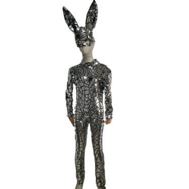 Imagem de Earthradius Body feminino de manga comprida espelhado a laser de gola alta, cantora, boate, festa, aniversário, clube, dança, palco (prata, M)
