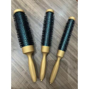 Imagem de Kit 03 escovas termica dourada vazada long profissional - Nuance