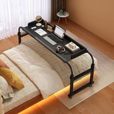 Imagem de Mesa de cama, mesa sobrecama com rodas, mesa extensível, mesa móvel ajustável de altura e comprimento, mesa de cama queen size, para hospital e casa